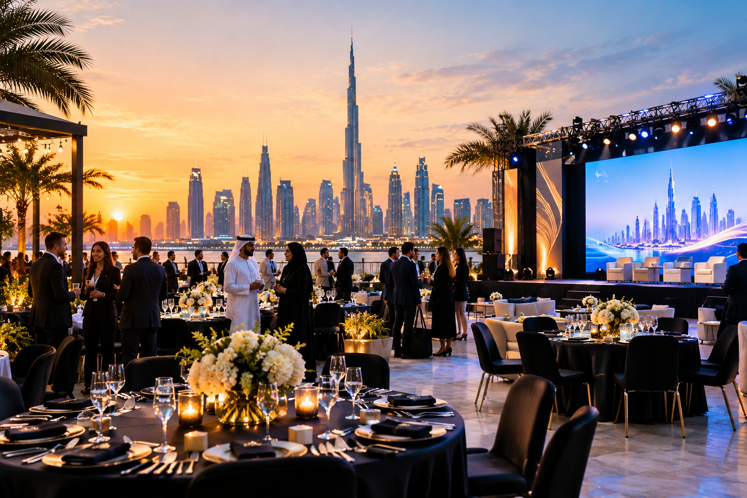 Corporate event planning in Dubai with a professional conference stage